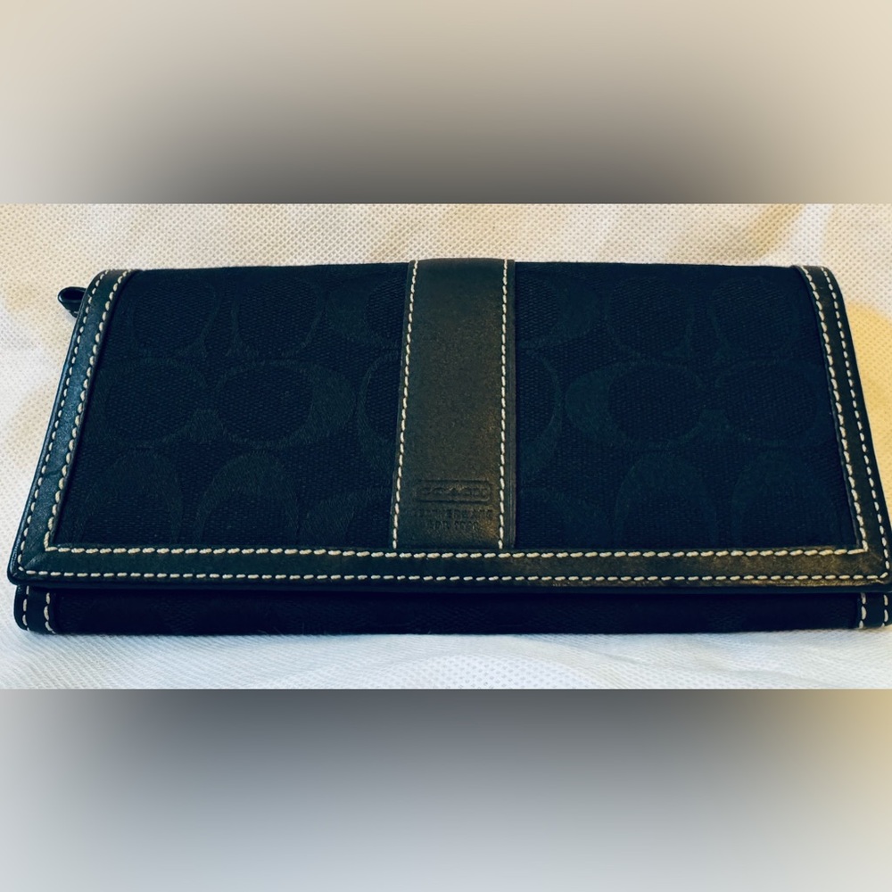 Coach Black Wallet with Contrast Stitching